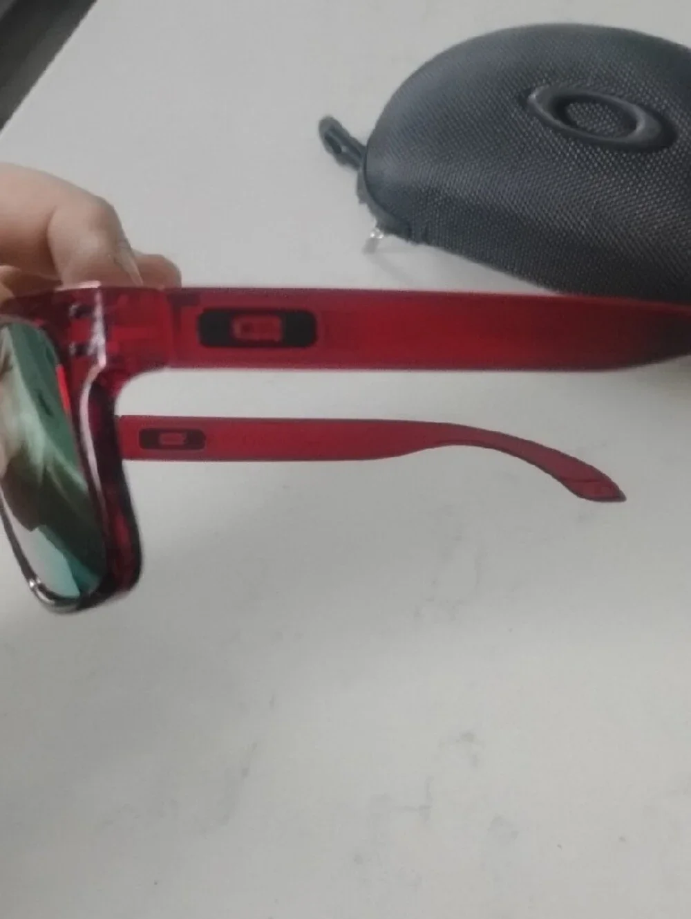 Oakley Men’s Translucent Red Holbrook Sunglasses with Green Mirrored Lenses
